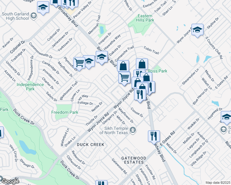 map of restaurants, bars, coffee shops, grocery stores, and more near 3933 Wyre Drive in Garland