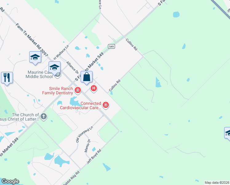 map of restaurants, bars, coffee shops, grocery stores, and more near 1065 Cullins Road in Rockwall