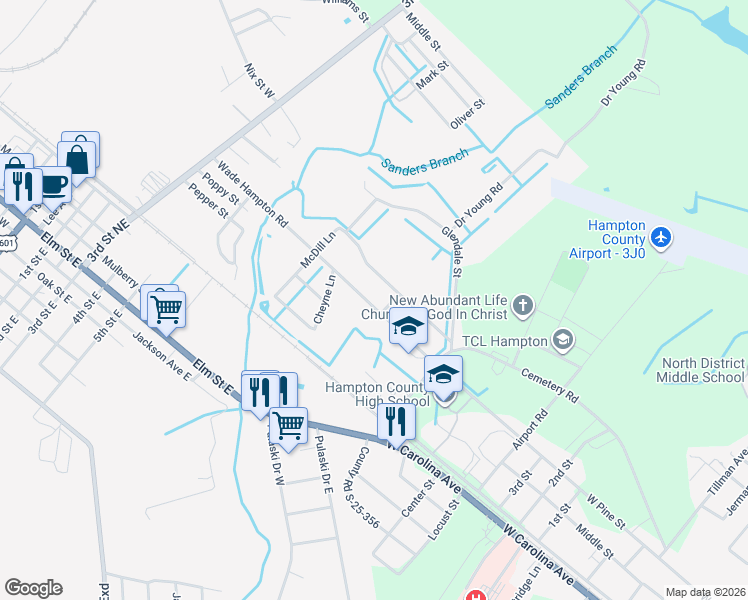 map of restaurants, bars, coffee shops, grocery stores, and more near 412 Wade Hampton Road in Hampton