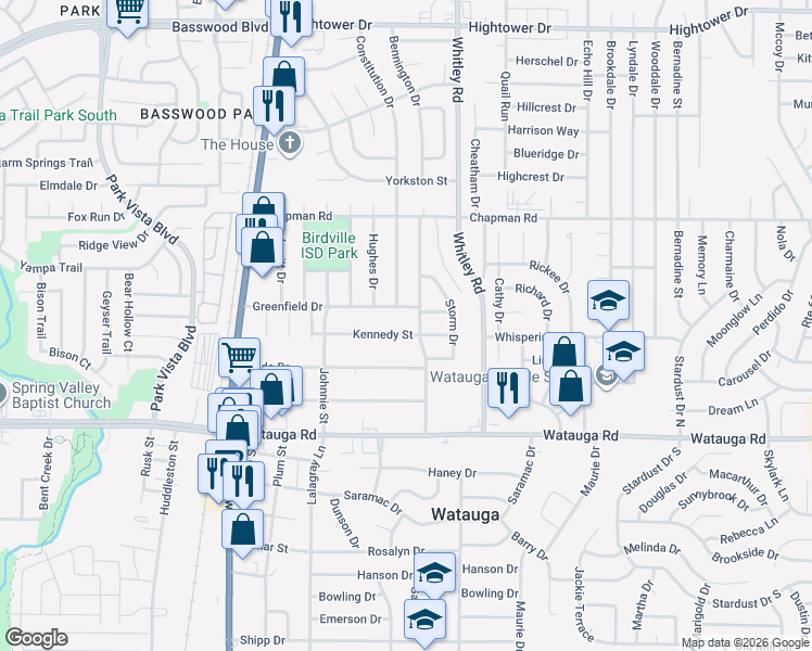 map of restaurants, bars, coffee shops, grocery stores, and more near 5744 Kennedy Street in Watauga