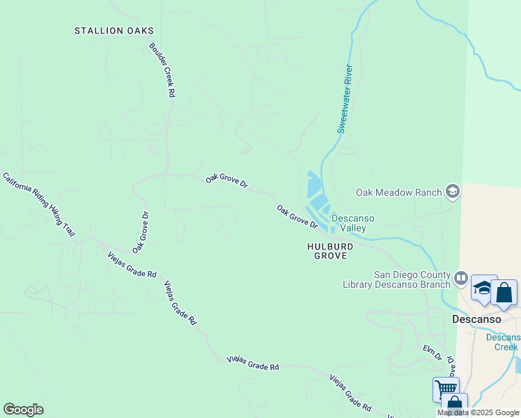 map of restaurants, bars, coffee shops, grocery stores, and more near 10194 Oak Grove Drive in Descanso