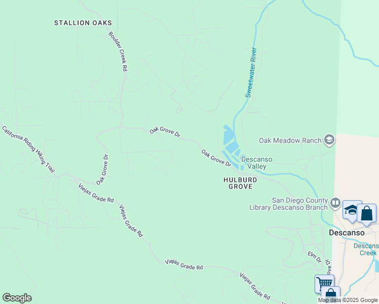 map of restaurants, bars, coffee shops, grocery stores, and more near 10200 Oak Grove Drive in Descanso
