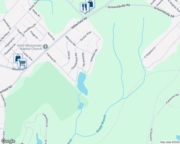map of restaurants, bars, coffee shops, grocery stores, and more near 2138 Joseph Waller Drive in Macon