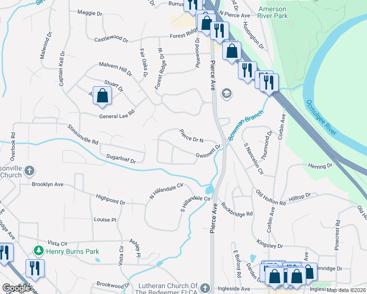 map of restaurants, bars, coffee shops, grocery stores, and more near 561 Janice Place in Macon
