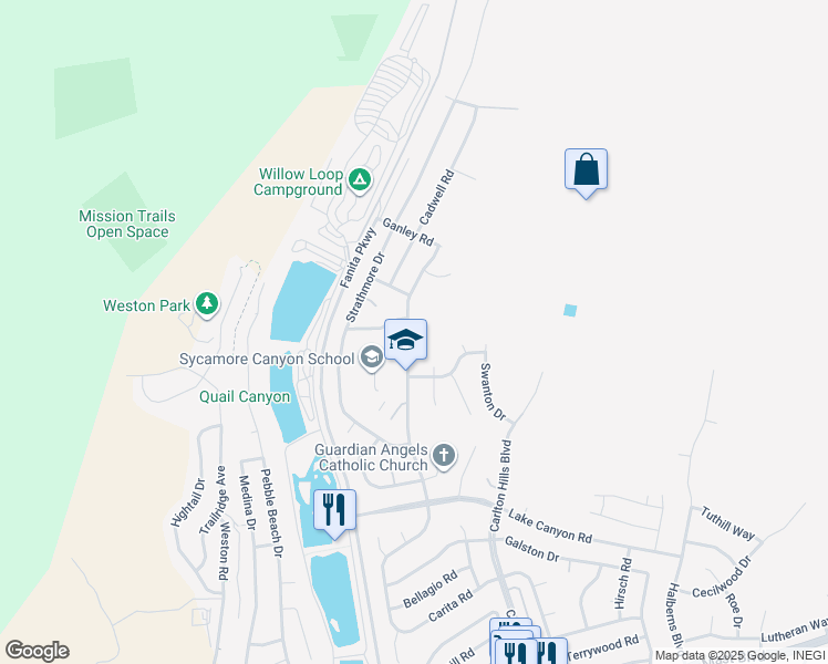 map of restaurants, bars, coffee shops, grocery stores, and more near 10231 Settle Road in Santee