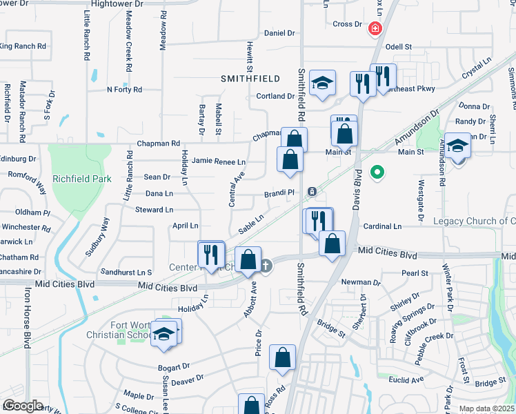 map of restaurants, bars, coffee shops, grocery stores, and more near 7717 Brandi Place in North Richland Hills