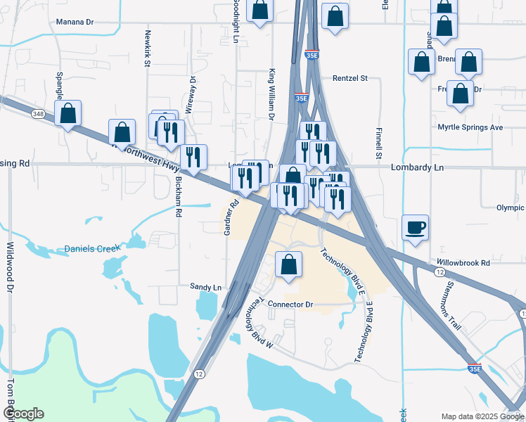 map of restaurants, bars, coffee shops, grocery stores, and more near 0 Texas 12 Loop in Dallas