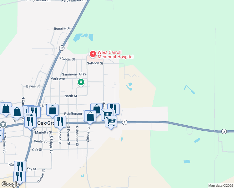 map of restaurants, bars, coffee shops, grocery stores, and more near 403 Ridgecrest Drive in Oak Grove