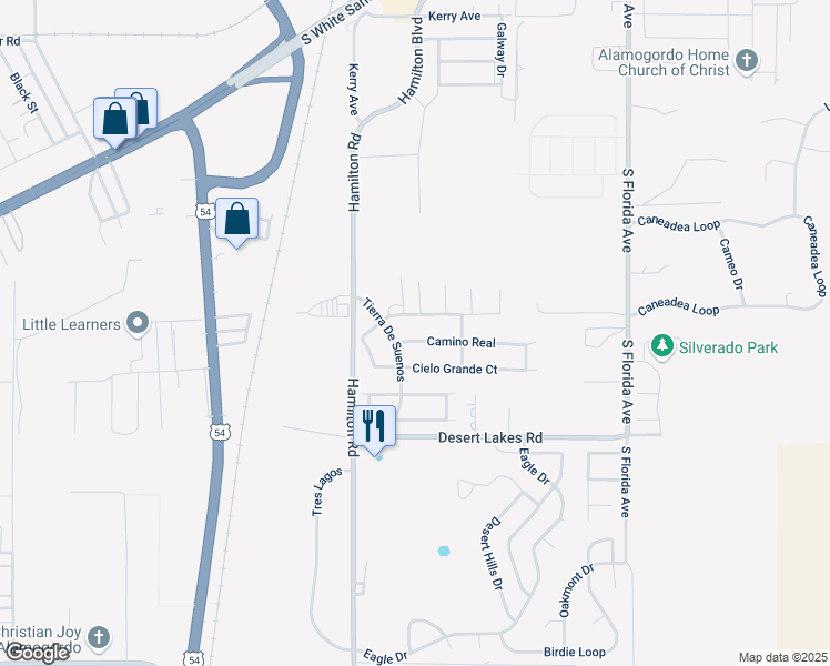 map of restaurants, bars, coffee shops, grocery stores, and more near 2091 Calle Del Sol in Alamogordo