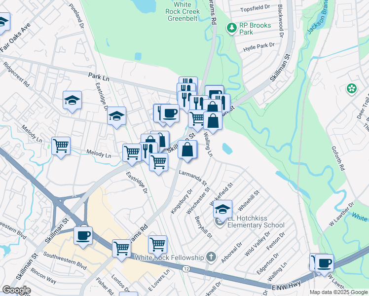 map of restaurants, bars, coffee shops, grocery stores, and more near in Dallas