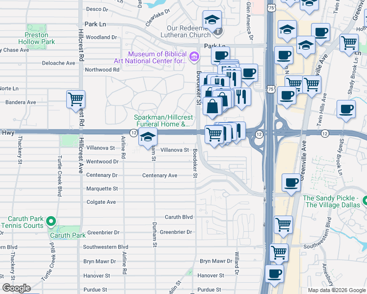 map of restaurants, bars, coffee shops, grocery stores, and more near in Dallas