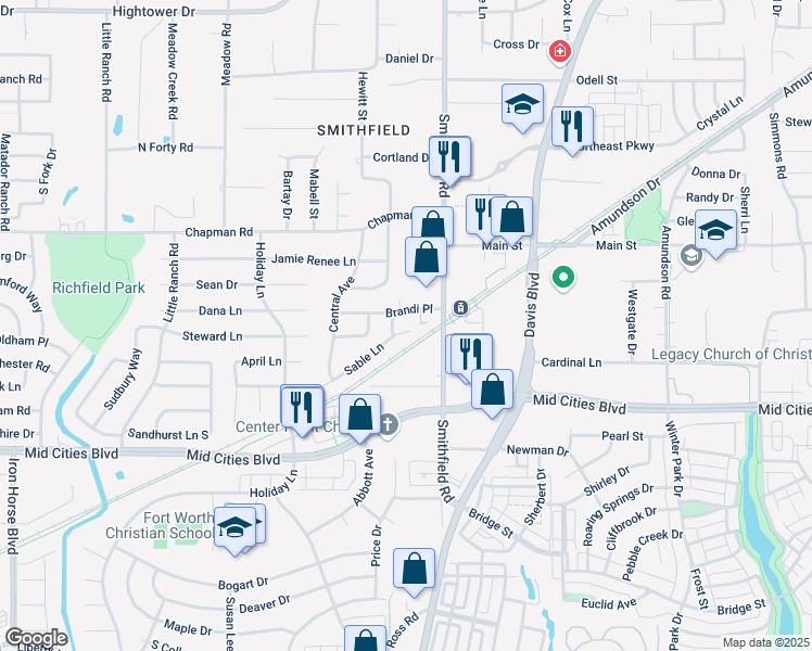 map of restaurants, bars, coffee shops, grocery stores, and more near 7762 Brandi Place in North Richland Hills