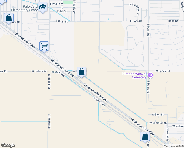 map of restaurants, bars, coffee shops, grocery stores, and more near 15330-15456 West Earley Road in Casa Grande