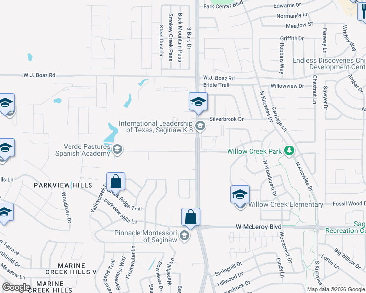 map of restaurants, bars, coffee shops, grocery stores, and more near 1550 Staree Lane in Fort Worth