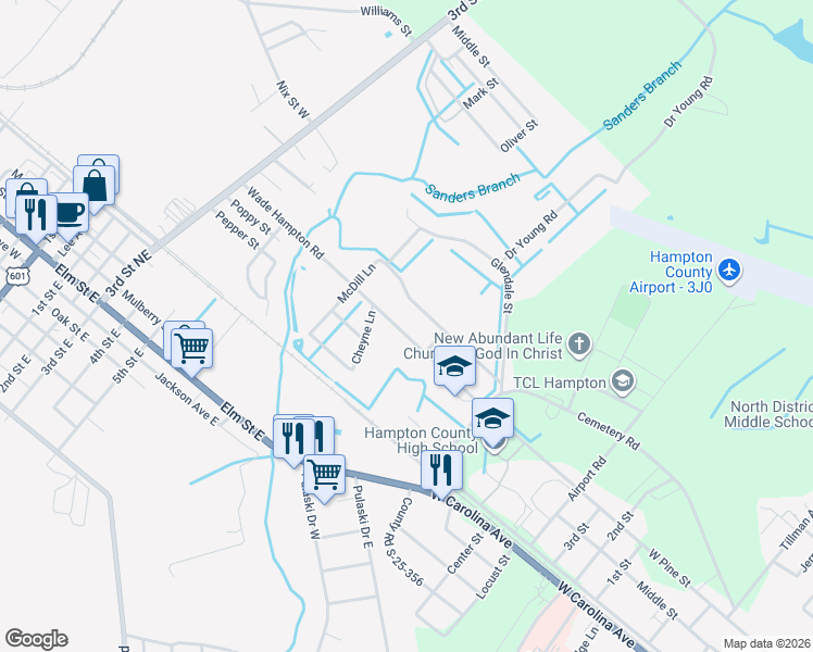 map of restaurants, bars, coffee shops, grocery stores, and more near 713 Wade Hampton Road in Hampton