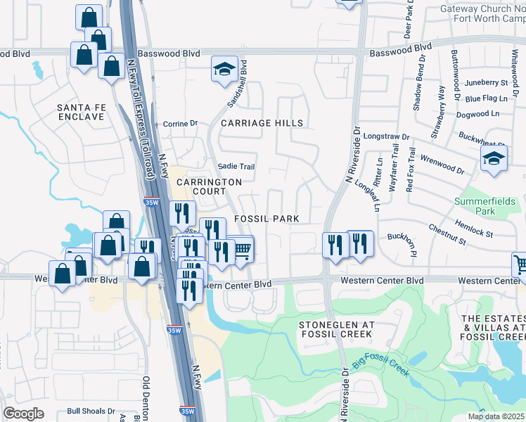 map of restaurants, bars, coffee shops, grocery stores, and more near 6717 Summers Drive East in Fort Worth