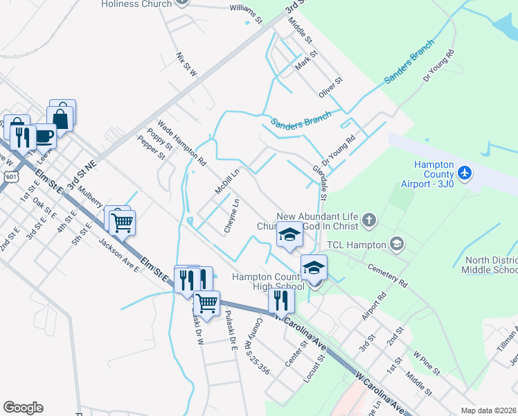 map of restaurants, bars, coffee shops, grocery stores, and more near 713 Wade Hampton Road in Hampton