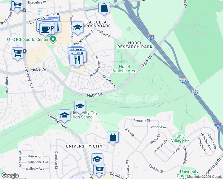 map of restaurants, bars, coffee shops, grocery stores, and more near in San Diego