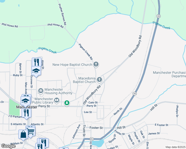 map of restaurants, bars, coffee shops, grocery stores, and more near 170 Pigeon Creek Road in Manchester