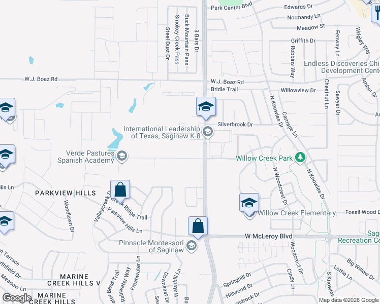 map of restaurants, bars, coffee shops, grocery stores, and more near 1550 Staree Lane in Fort Worth