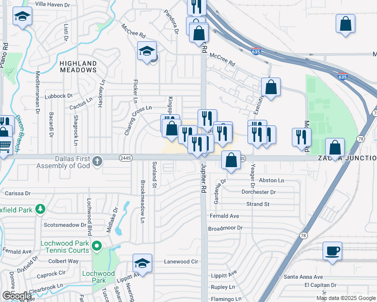 map of restaurants, bars, coffee shops, grocery stores, and more near 11331 Northwest Highway in Dallas