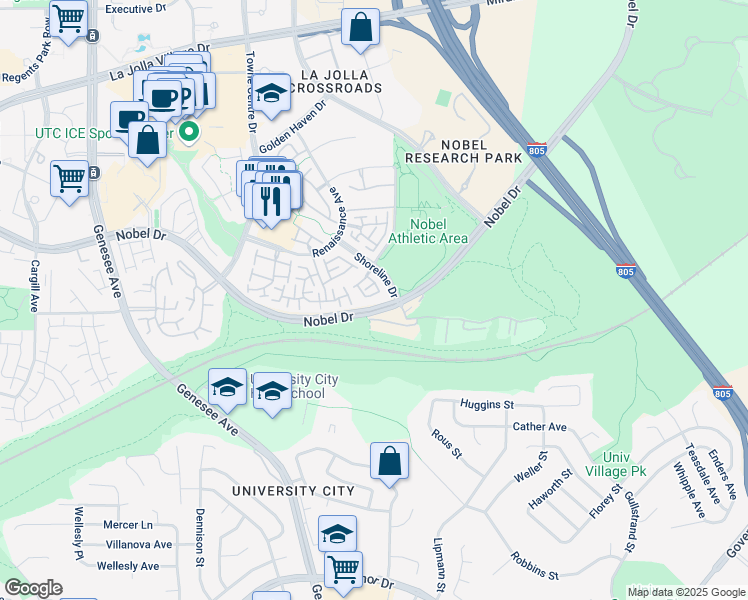 map of restaurants, bars, coffee shops, grocery stores, and more near in San Diego