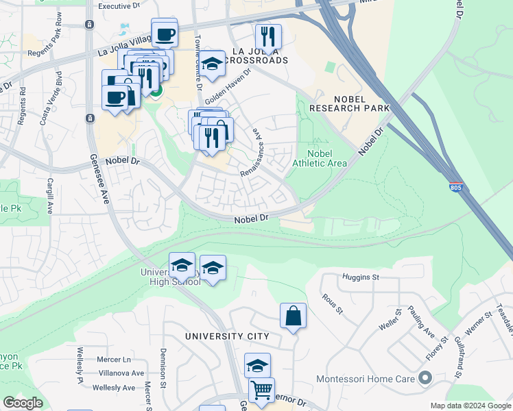 map of restaurants, bars, coffee shops, grocery stores, and more near in San Diego