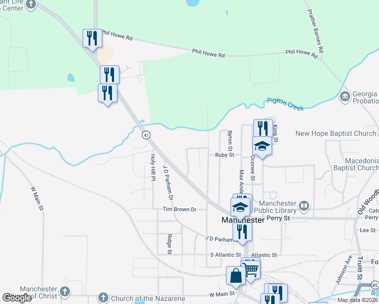 map of restaurants, bars, coffee shops, grocery stores, and more near 117 East Trigville Street in Manchester