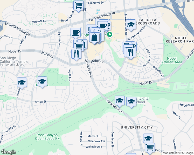 map of restaurants, bars, coffee shops, grocery stores, and more near 8148 Avenida Navidad in San Diego