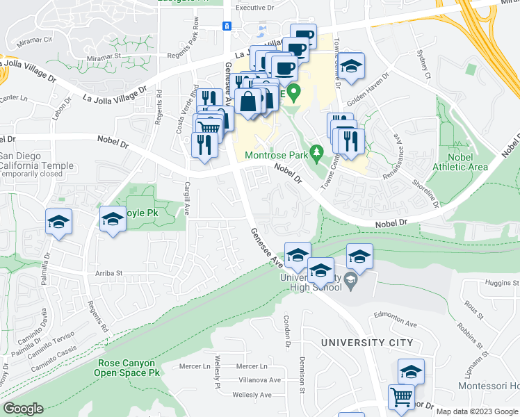 map of restaurants, bars, coffee shops, grocery stores, and more near 8148 Avenida Navidad in San Diego