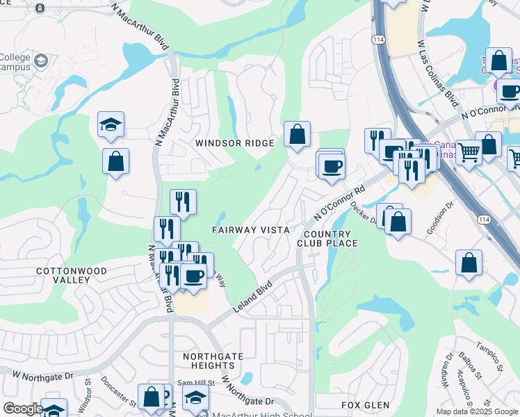 map of restaurants, bars, coffee shops, grocery stores, and more near 4331 Saint Andrews Boulevard in Irving
