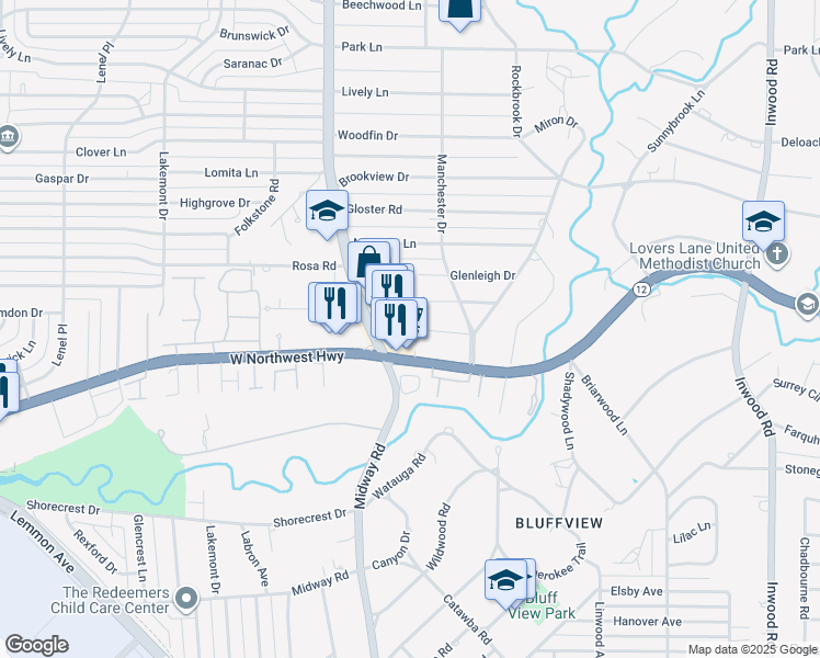 map of restaurants, bars, coffee shops, grocery stores, and more near 4303 Margate Drive in Dallas