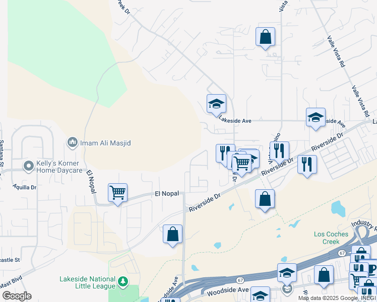 map of restaurants, bars, coffee shops, grocery stores, and more near 10340 Paseo Park Drive in Lakeside