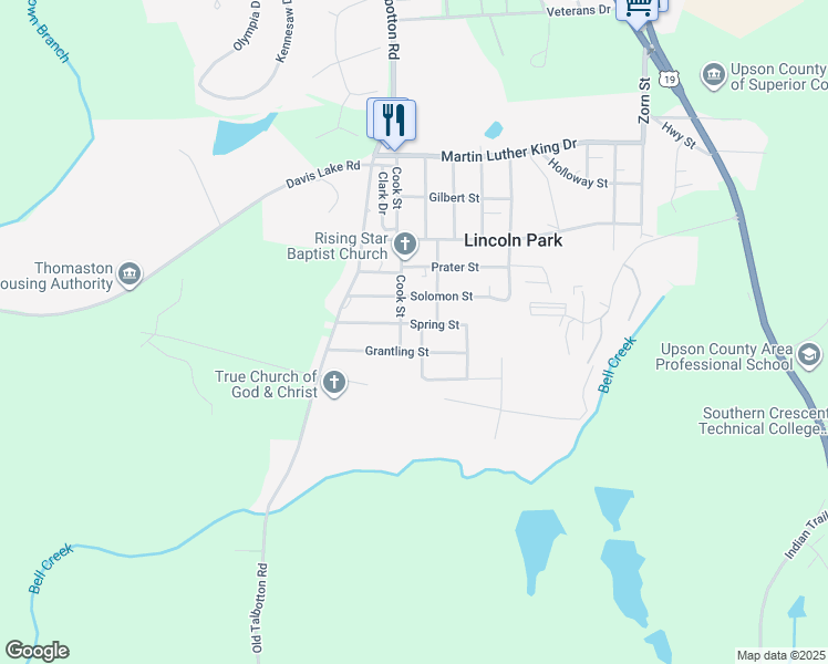 map of restaurants, bars, coffee shops, grocery stores, and more near 1235 Spring Street in Thomaston