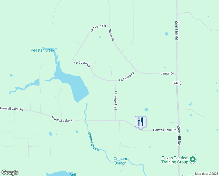 map of restaurants, bars, coffee shops, grocery stores, and more near 125 La Vega Trail in Weatherford