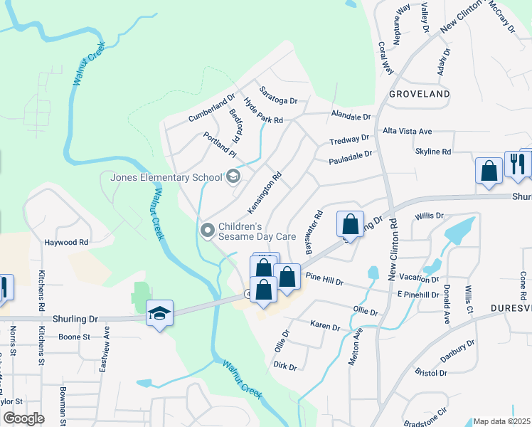 map of restaurants, bars, coffee shops, grocery stores, and more near 2434 Tredway Drive in Macon