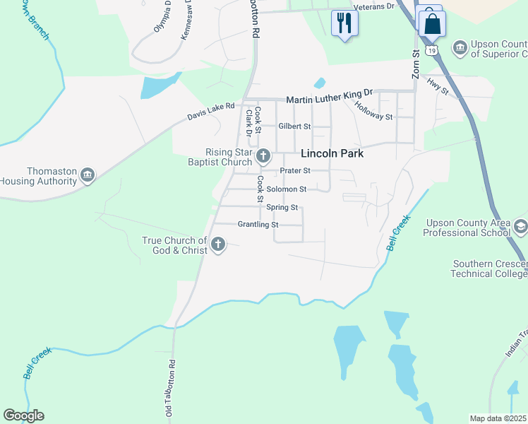 map of restaurants, bars, coffee shops, grocery stores, and more near 1235 Spring Street in Thomaston