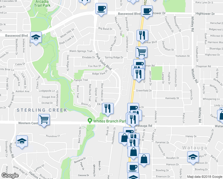 map of restaurants, bars, coffee shops, grocery stores, and more near 5428 Beaver Ridge Drive in Watauga