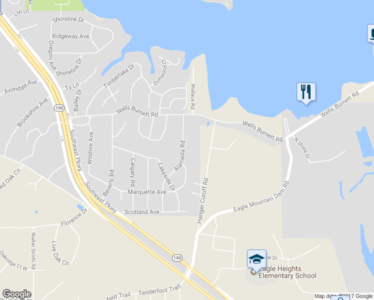 map of restaurants, bars, coffee shops, grocery stores, and more near 612 Alameda Road in Azle