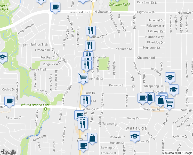 map of restaurants, bars, coffee shops, grocery stores, and more near 6501 Jerri Lynn Drive in Watauga