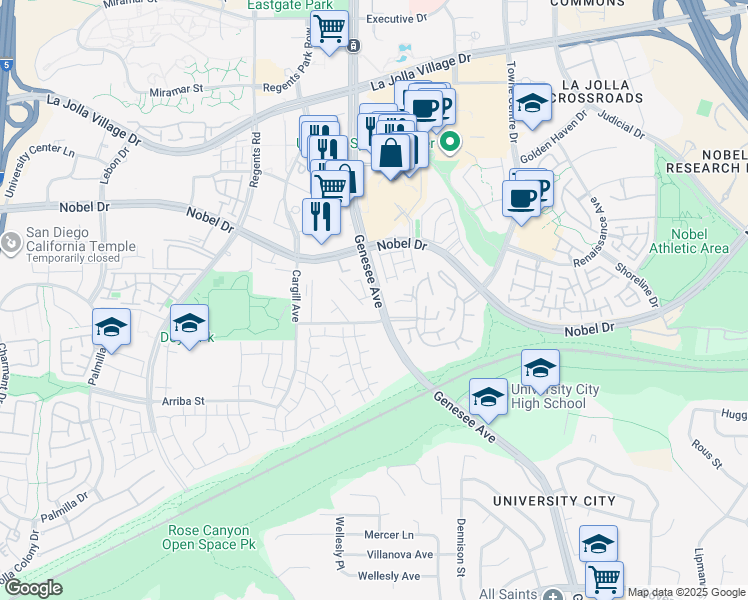map of restaurants, bars, coffee shops, grocery stores, and more near 13 Jardin Court in San Diego