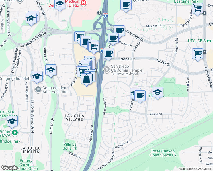 map of restaurants, bars, coffee shops, grocery stores, and more near in San Diego