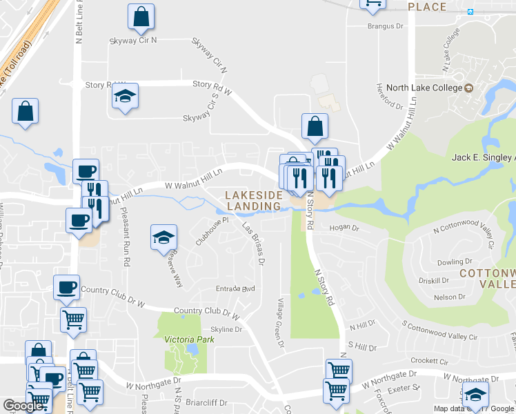 map of restaurants, bars, coffee shops, grocery stores, and more near in Irving