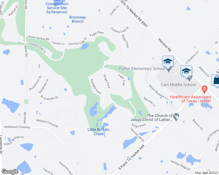 map of restaurants, bars, coffee shops, grocery stores, and more near 2888 Kings Pass in Heath