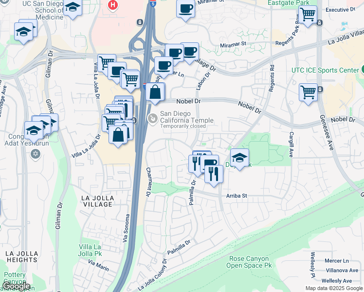 map of restaurants, bars, coffee shops, grocery stores, and more near in San Diego