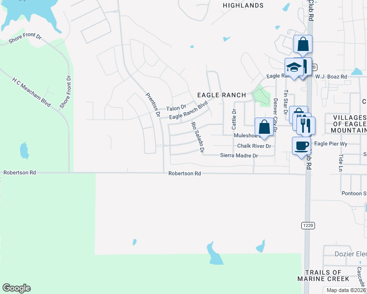 map of restaurants, bars, coffee shops, grocery stores, and more near 6937 Canyon Rim Drive in Fort Worth