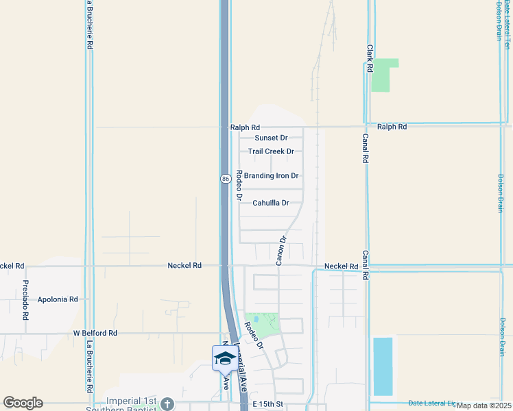 map of restaurants, bars, coffee shops, grocery stores, and more near 240 Cahuilla Drive in Imperial