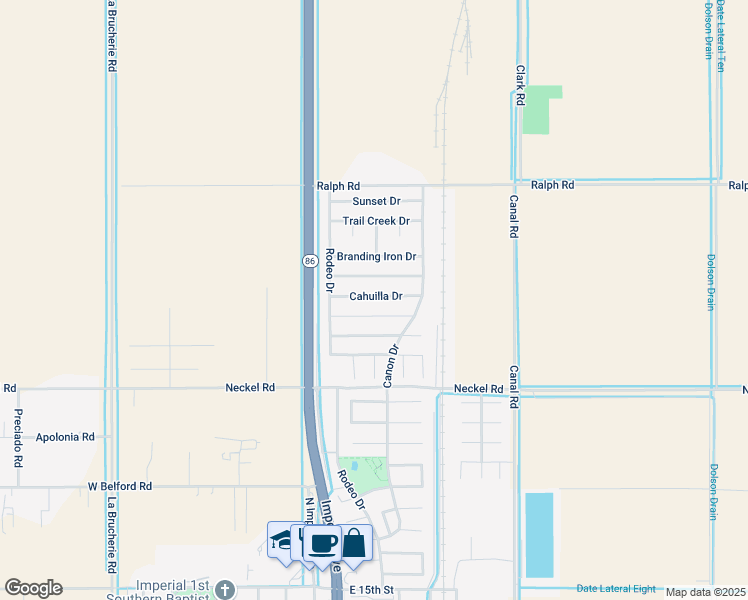 map of restaurants, bars, coffee shops, grocery stores, and more near 240 Cahuilla Dr in Imperial