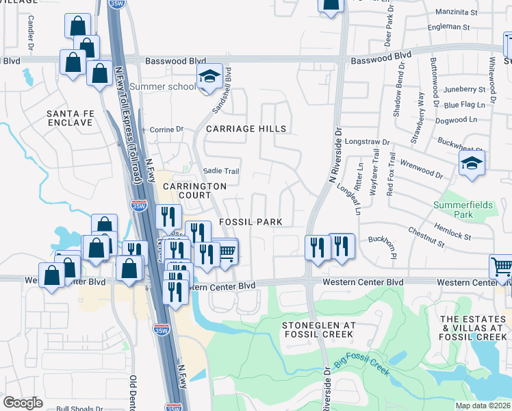 map of restaurants, bars, coffee shops, grocery stores, and more near 6724 Friendsway Drive in Fort Worth