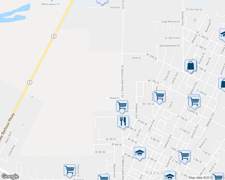 map of restaurants, bars, coffee shops, grocery stores, and more near 1213 Kentwood Cove in Yazoo City